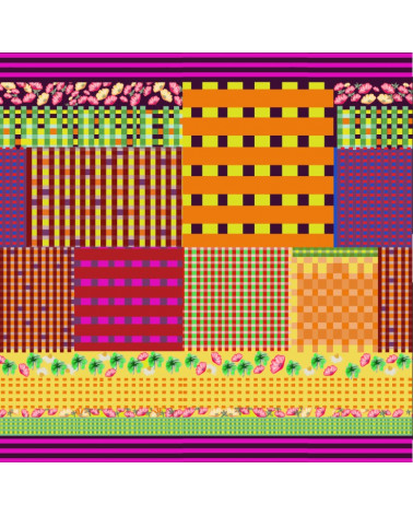Housse de coussin velours 40x40 motif patchwork carreaux et fleurs